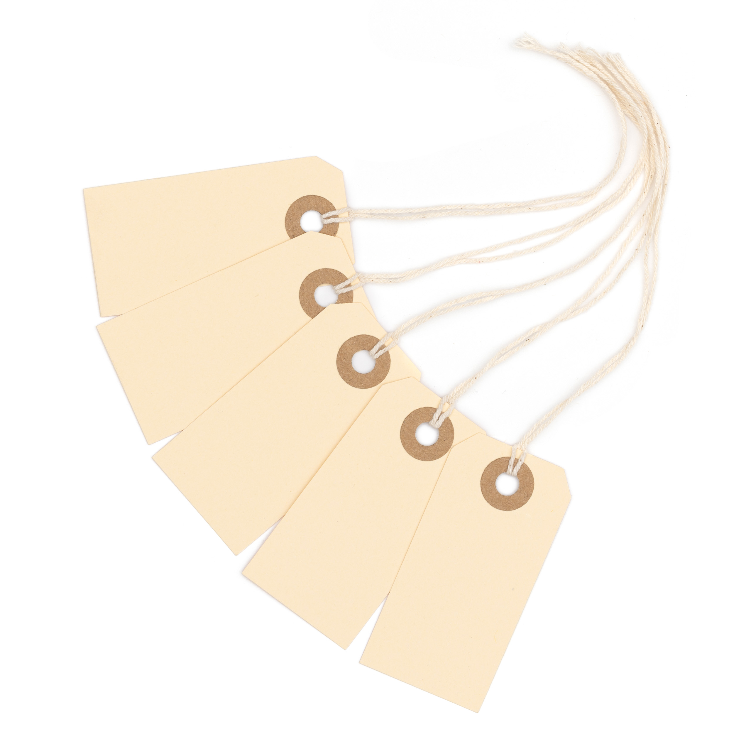 White Shipping Tags with String - 4 3/4 x 2 3/8 - Box of 100 Hang Tags  with String Attached and Reinforced Hole, Paper Blank Tags, Large Tags with